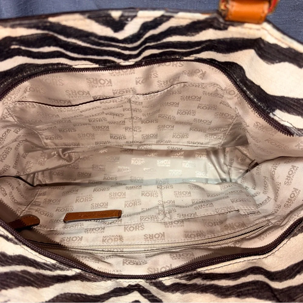 Michael Kors Tan Leather-Trim Zebra Print Tote Bag